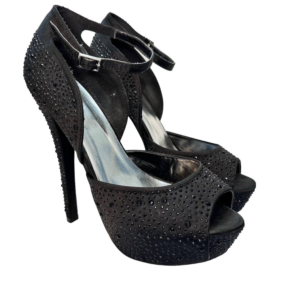 Y Not? Black Rhinestone Stiletto Heels Pumps Size 7.5